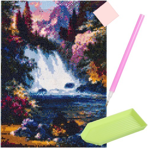 Broderie cu diamante, model cascada, accesorii, panza cu adeziv, diamante colorate, lipici uscat, 30x40 cm - imagine 12